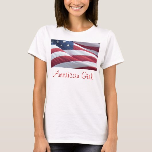 American Flag Amerikaans Meisje Shirt (Voorkant)