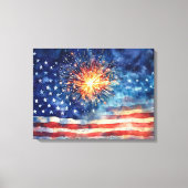 American flag and fireworks & U.S. Pledge. Art Canvas Afdruk (Voorkant)