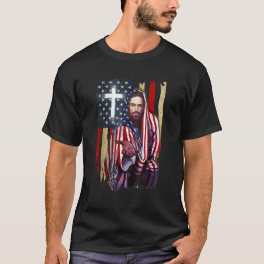 American Flag And Jesus Happy Independence Day 4th T-shirt (Voorkant)