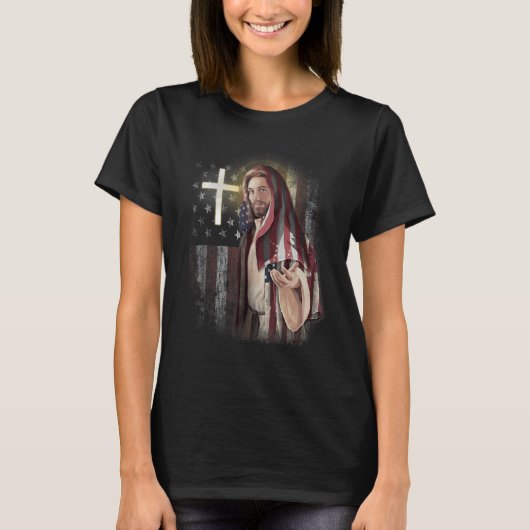 American Flag And Jesus Happy Independence Day 4th T-shirt (Voorkant)