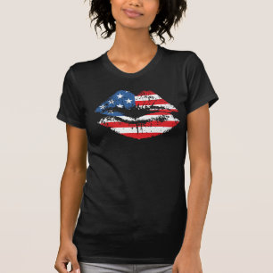 American Flag and Lips Tshirt design for women.