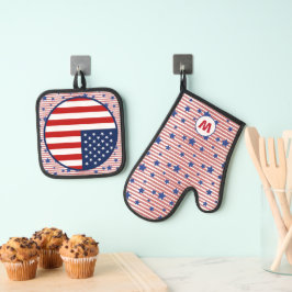 American Flag Art Stars en Stripes Monogram Ovenwant & Pannenlap Set