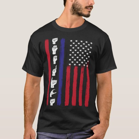 American Flag ASL American Sign Language America U T-shirt (Voorkant)