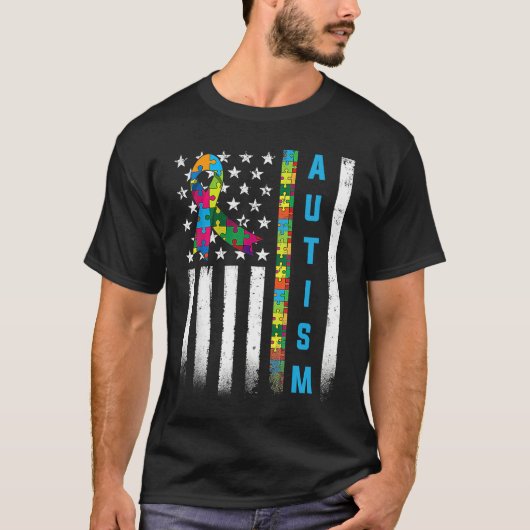 American Flag Autism Awareness Teacher Mom Support T-shirt (Voorkant)