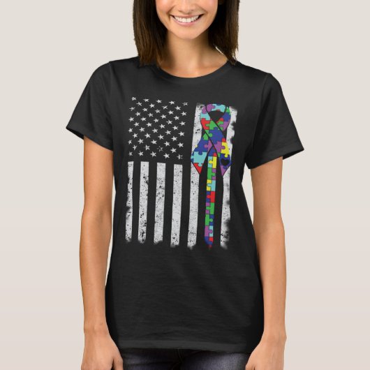 American Flag Autism Awareness Teacher Mom Support T-shirt (Voorkant)
