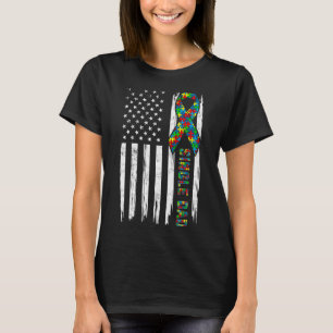 American Flag Autism Single Dad Family T-shirt