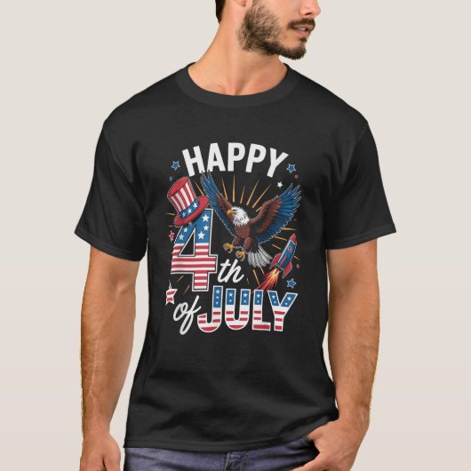 American Flag Bald Eagle Patriotic Happy 4th of Ju T-shirt (Voorkant)
