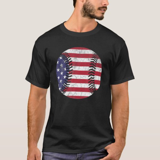 American Flag Baseball Ball 4 juli Amerikaanse vla T-shirt (Voorkant)