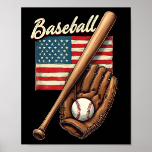 American Flag Baseball Player Bat Fan Catcher Pitc Poster