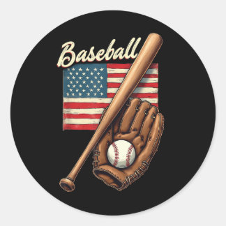 American Flag Baseball Player Bat Fan Catcher Pitc Ronde Sticker