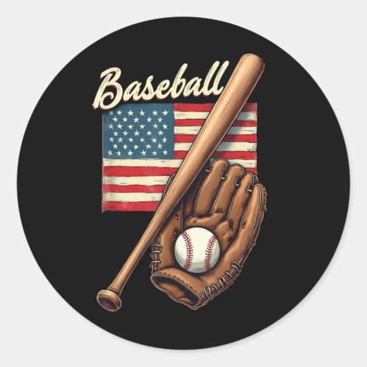 American Flag Baseball Player Bat Fan Catcher Pitc Ronde Sticker (Voorkant)