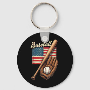 American Flag Baseball Player Bat Fan Catcher Pitc Sleutelhanger