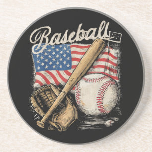 American Flag Baseball Player Bat Fan Catcher Pitc Zandsteen Onderzetter