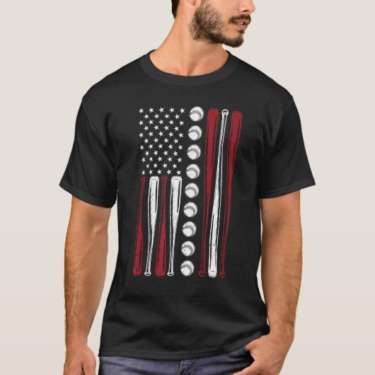 American Flag Baseball Red White Blue 4th of July T-shirt (Voorkant)