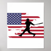 American Flag Baseball Silhouette Baseball Player Poster (Voorkant)