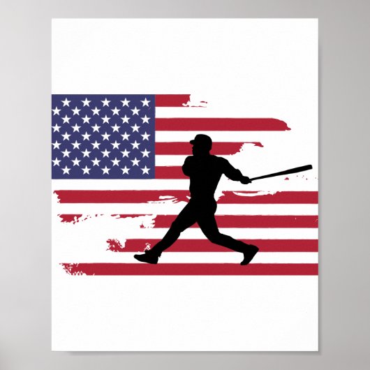American Flag Baseball Silhouette Baseball Player Poster (Voorkant)