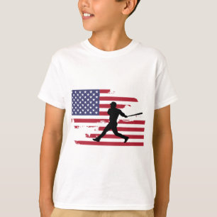 American Flag Baseball Silhouette Baseball Player T-shirt