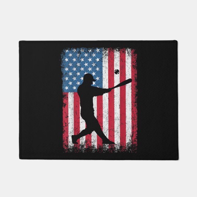 American Flag Baseball Team Gift voor Mannen Jonge Deurmat (Voorkant)
