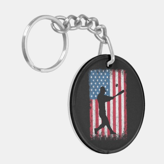 American Flag Baseball Team Gift voor Mannen Jonge Sleutelhanger (Voorkant Links)