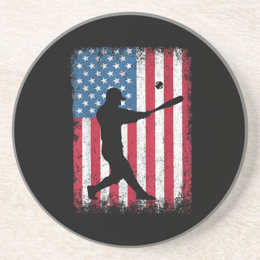 American Flag Baseball Team Gift voor Mannen Jonge Zandsteen Onderzetter (Voorkant)