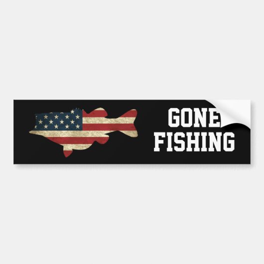 American Flag Bass Gone Fishing Bumpersticker (Voorkant)