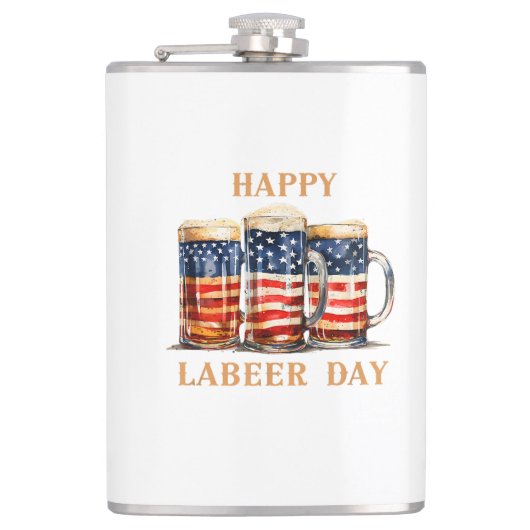 American Flag Beer Happy Laber Day Funny Labor Day Heupfles (Voorkant)