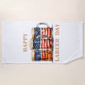 American Flag Beer Happy Laber Day Funny Labor Day Strandlaken (Voorkant)