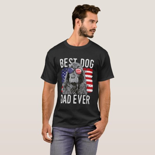 American Flag Best Dog Dad Ever Field Spaniels Usa T-shirt (Voorkant volledig)