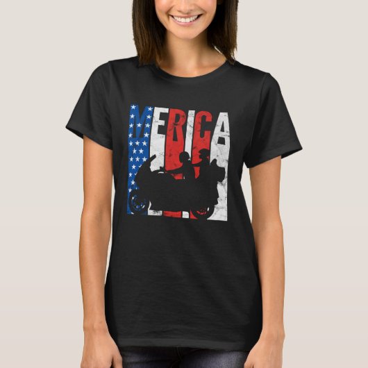 American Flag Biker Motorcycle Couple 4th Of July  T-shirt (Voorkant)