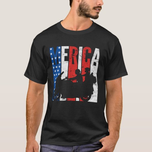 American Flag Biker Motorcycle Couple 4th Of July  T-shirt (Voorkant)