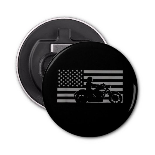 American Flag Biker Motorcycle Short Sleeve Button Flesopener (Voorkant)