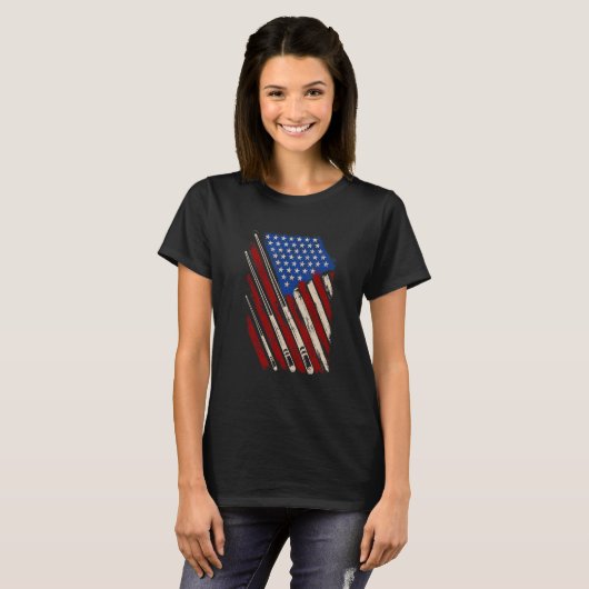 American Flag Billiard Stick Table Game USA Indepe T-shirt (Voorkant volledig)