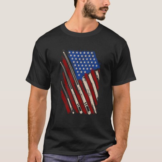 American Flag Billiard Stick Tafelspel USA Indepe T-shirt (Voorkant)