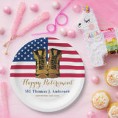 American Flag Boots Retirement Party Papieren Bordje (Feest)