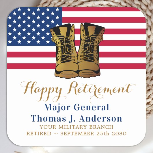 American Flag Boots Retirement Party Vierkante Sticker