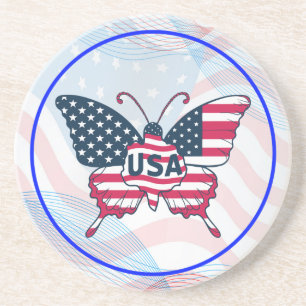 American Flag Butterfly Design-62616 Papier Onderz Zandsteen Onderzetter