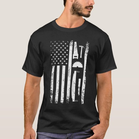 American Flag Carpenter Tools Woodwerker Craftsman T-shirt (Voorkant)