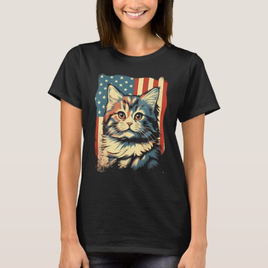American Flag Cat 4th Of July Kitten Patriotic Pet T-shirt (Voorkant)