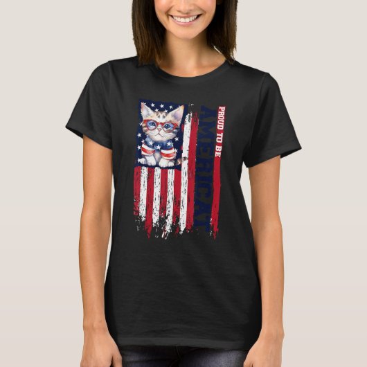 American Flag Cat 4th of July Kitten Patriotic Pet T-shirt (Voorkant)
