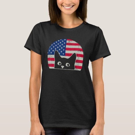 American Flag Cat 4th Of July Kitten Patriotic Pet T-shirt (Voorkant)