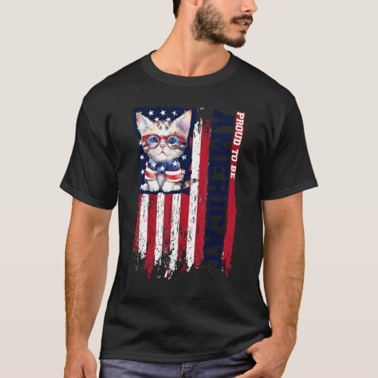 American Flag Cat 4th of July Kitten Patriotic Pet T-shirt (Voorkant)