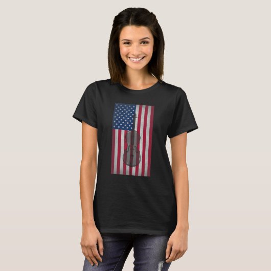 American Flag Cello Player Patriotic 4th of July T-shirt (Voorkant volledig)