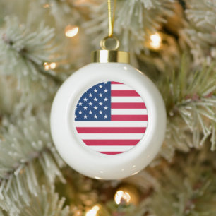 American Flag Ceramic Ball Christmas Ornament USA