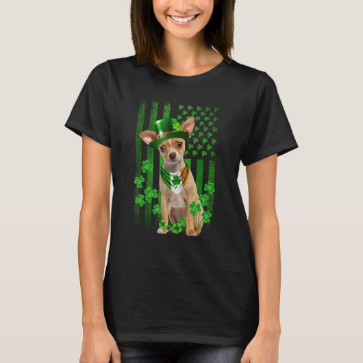 American Flag Chihuahua Dog Hat Irish St Patricks T-shirt (Voorkant)