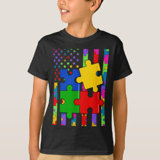 American flag colorful puzzle autism awareness men t-shirt