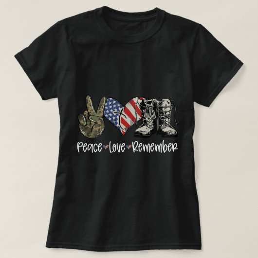 American Flag Combat Boots Peace Love Dankjewel T-shirt (Design voorkant)