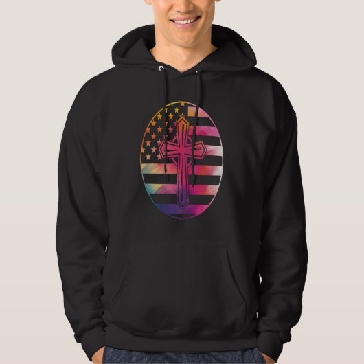 American Flag  Cross  America Pride Proud Christia Hoodie (Voorkant)