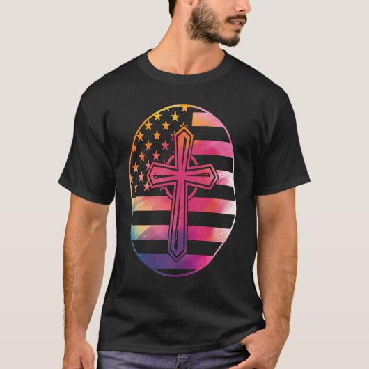 American Flag  Cross  America Pride Proud Christia T-shirt (Voorkant)