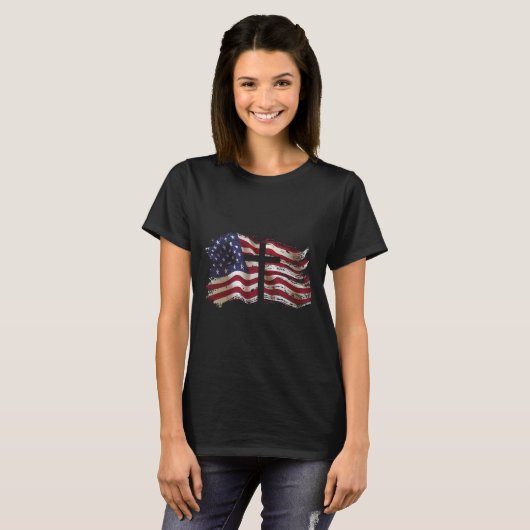 American Flag Cross For Patriotic Usa Christians G T-shirt (Voorkant volledig)