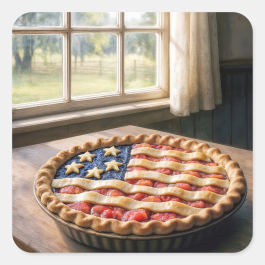 American Flag Crust On Homemade Pie Vierkante Sticker (Voorkant)
